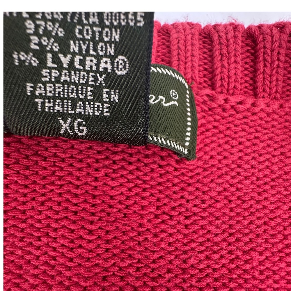 Eddie Bauer Striped Sweater Womens XL Red Pink Split V-Neck Cotton Coastal - Picture 3 of 9